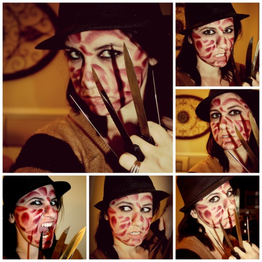I didn't have a Freddy glove so I used real knives and held them between my fingers and took selfies. Probably not the smartest/safest idea looking back...haha. Still fun!